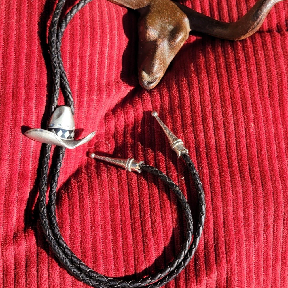 Vintage Cowboy Hat Bolo Tie W/ Vintage Iron Bull Head Wall Mount.